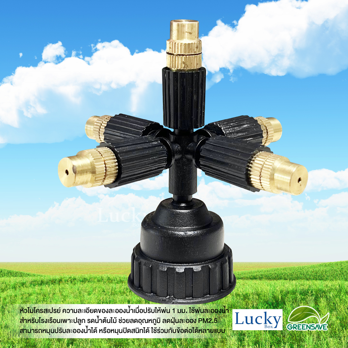 หัวไมโครสเปรย์ ทองเหลือง 5 ทาง ความละเอียด 1 มม. พร้อมหัวต่อตรงเกลียวใน ขนาด 4 หุน และ 6 หุน (แพ็ค 20 ชิ้น)