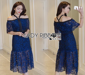 Lady Ribbon Black & Blue Lace Dress