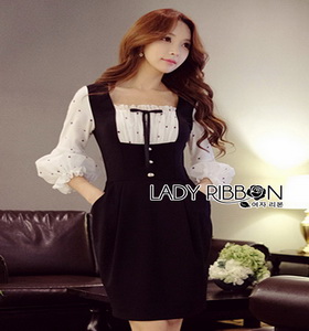 Lady Ribbon Black & White Polkadot Dress