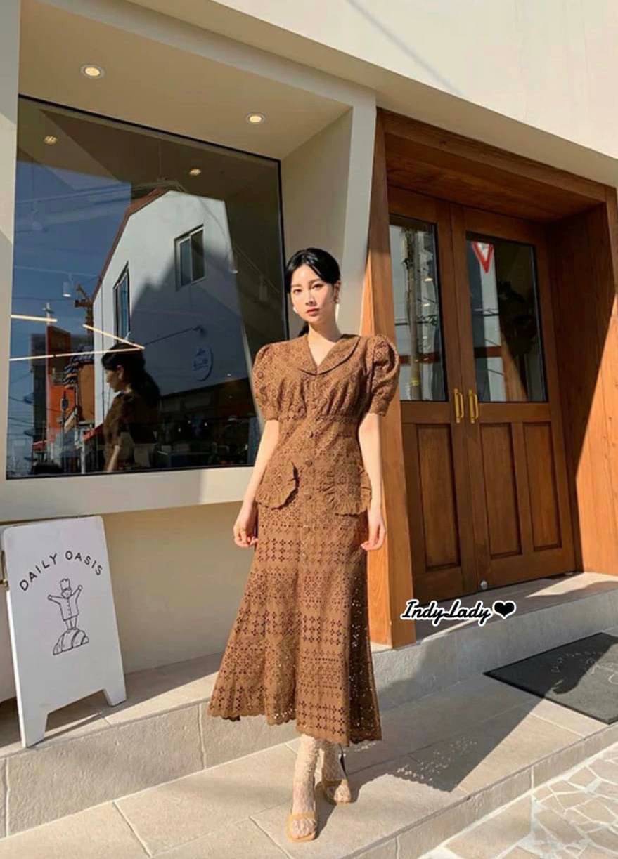 Dress งานลูกไม้ สีน้ำตาล