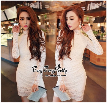 Lady Ribbon Online เสื้อผ้าแฟชั่นออนไลน์ขายส่ง เลดี้ริบบอนของแท้พร้อมส่ง Veryverypreppy เสื้อผ้า VP08240716 Luxury Lace White embroidery dress
