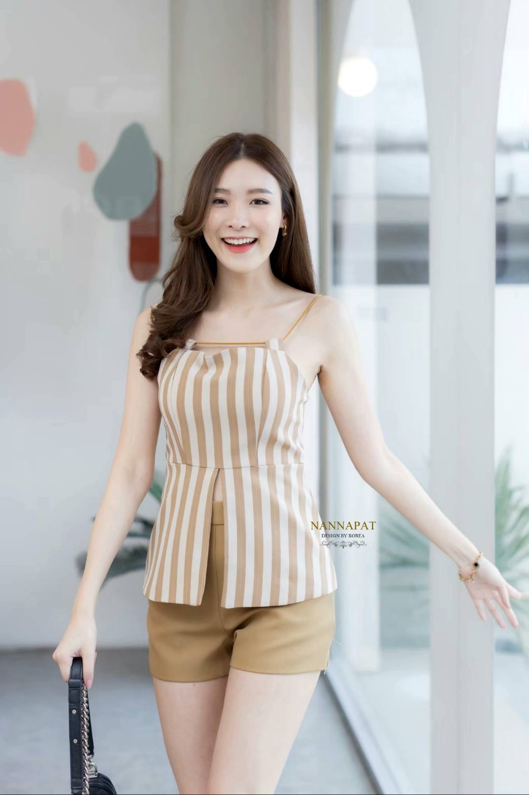 เสื้อสายเดี่ยวซิปหลัง ผ้าทอลาย