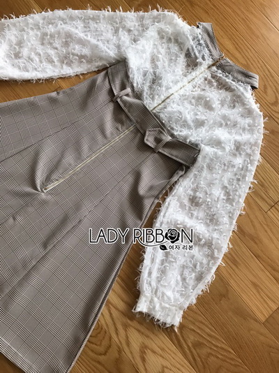 Mini Dress มินิเดรสผ้าลายสก็อตและผ้าชีฟองสีขาว