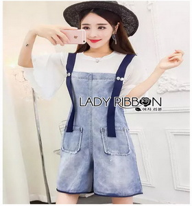 Denim Overall Playsuit Set Lady Ribbon เซ็ตเอี๊ยมขาสั้น