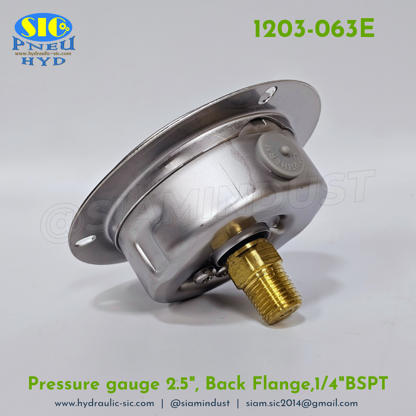1203-063E Pressure Gauge เกจวัดแรงดันหน้าปัด 2.5" เกลียว 1/4" BSPT ออกหลัง RiTHERM