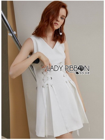 Lady Felix Double Lace-Down White Mini Dress