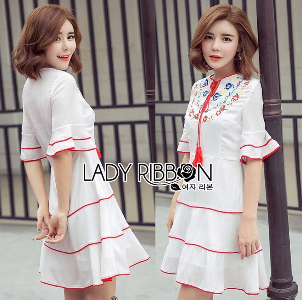 Lady Ribbon Online LR02020616 🎀 Lady Ribbon's Made 🎀 Sretsis Amorita Floral Embroidered Dress with Tassels