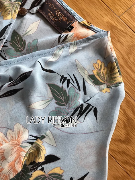 Dress เดรสผ้าชีฟองสีฟ้าพิมพ์ลายดอกไม้