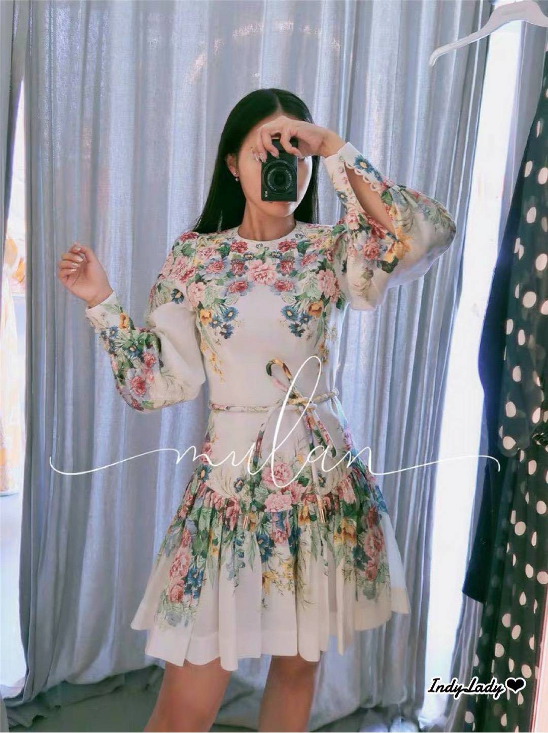 Dress สั้นงานแขนยาวพองคอกลม