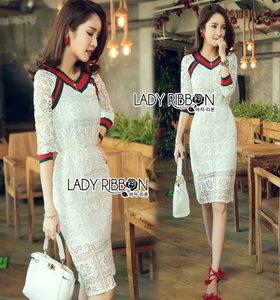 Lady Ribbon Lady Paula Gucci Style White Lace Dress