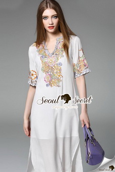 SS23220816 Seoul Secret Say's .... Lovely Color Flora Stick Maxi Dress