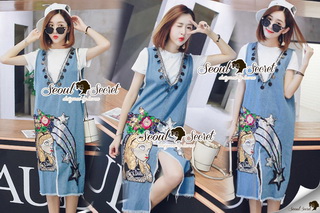 Lady Ribbon Online เสื้อผ้าออนไลน์ ขายส่งของแท้พร้อมส่ง Seoul Secret เสื้อผ้า SS07010816 Seoul Secret Say's... Chic Cinderella Sequinny V Denim Dress