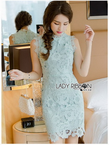 Chic Minty Lady Ribbon Lace Dress