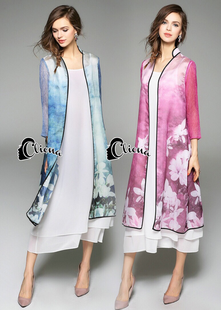 Cliona Made' Long Silk Luxury Cardigan 3 In 1 Set - เสื้อคลุมยาว