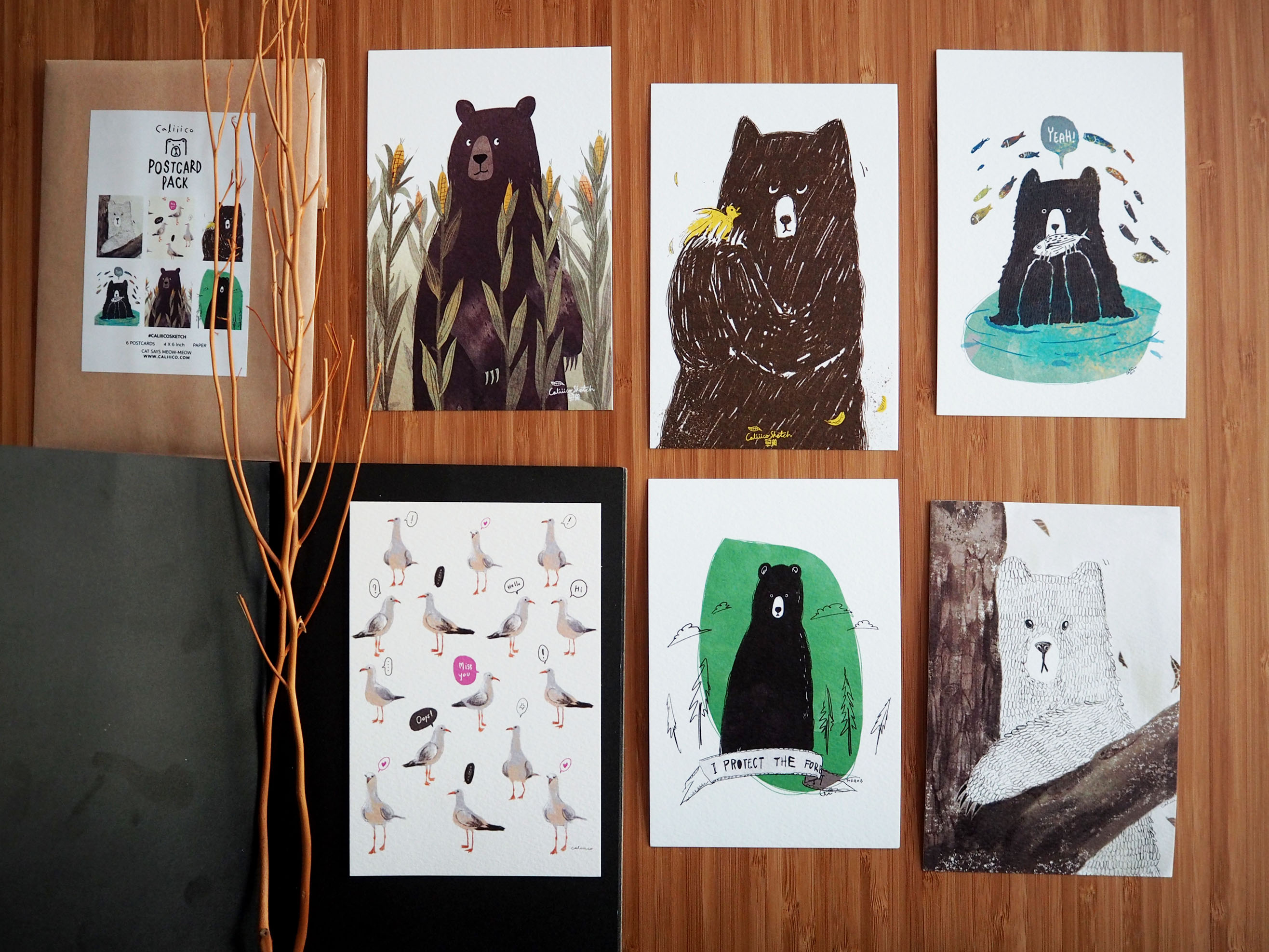โปสการด์แพ็ค ลายพี่หมีชุดที่5 ในเชตมี 6ใบ คละลาย Postcard Pack Cat Set 5 4x6 inch