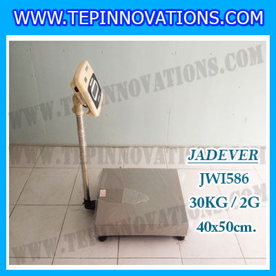 เครื่องชั่งดิจิตอลตั้งพื้น ยี่ห้อ JADEVER รุ่น JWI-586 ขนาดแท่น 40x50cm. พิกัดน้ำหนัก 30kg ค่าละเอียด 2g
