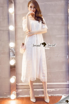 Lady Ribbon Online ขายส่งเสื้อผ้าออนไลน์ Seoul Secret SS12280716 Seoul Secret Say's .... Lovely Smocking Shoulder Maxi Dress