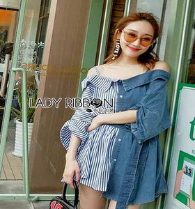 Lady Ribbon 2-Tone Denim Top เสื้อเดนิม