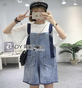 Denim Overall Playsuit Set Lady Ribbon เซ็ตเอี๊ยมขาสั้น