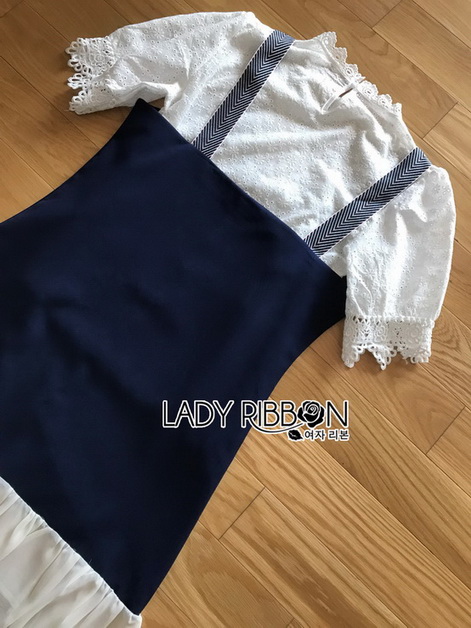 เซทเดรสเสื้อคอตตอนฉลุลายทับด้วยเดรสระบาย