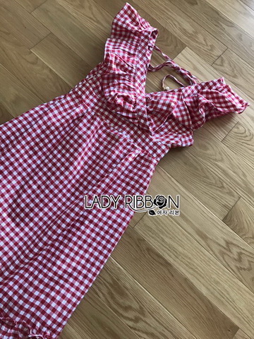 เดรสผ้าคอตตอนลายสก็อตสีแดง