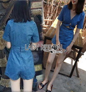 Playsuit เพลย์สูทผ้าเดนสแขนสั้นคัทเอาท์