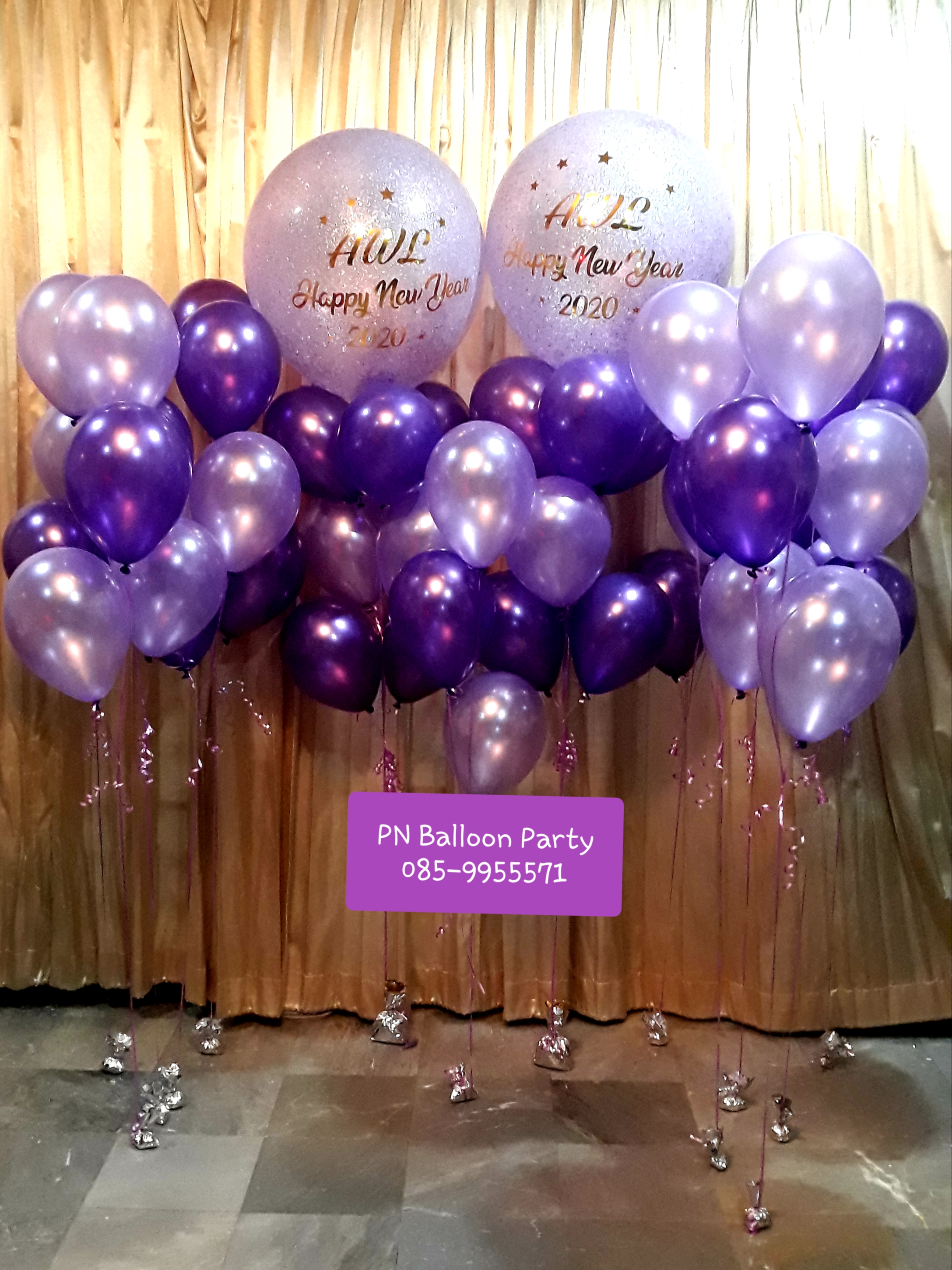 ช่อลูกโป่งโทนสีม่วง Happy new year balloons