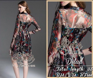 2Sister Made, 2 Premium Black Vintage Style Korea Fashion เดรสลุคสบายๆ เนื้อผ้าchiffonพริ้วใส่สบาย