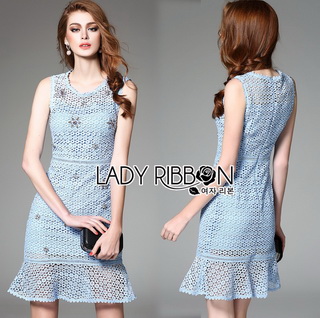 Lady Ribbon Online ขายส่งเสื้อผ้าออนไลน์เลดี้ริบบอน LR09010816 🎀 Lady Ribbon's Made 🎀 Lady Nara Feminine Elegant Crystal Embroidered Lace Dress