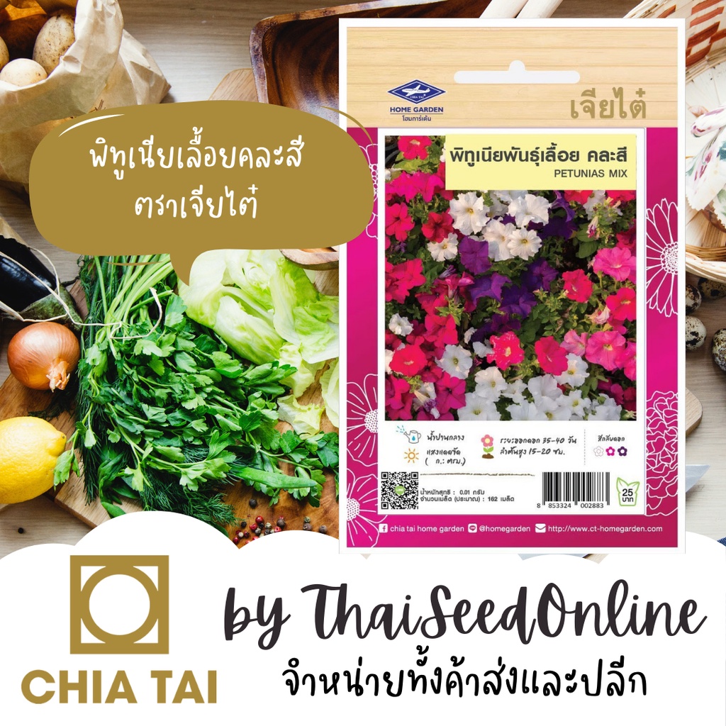 CTFW พิทูเนียเลื้อยคละสี ตราเจียไต๋ เมล็ดดอกไม้ เมล็ดพันธุ์ดอกไม้ Petunia