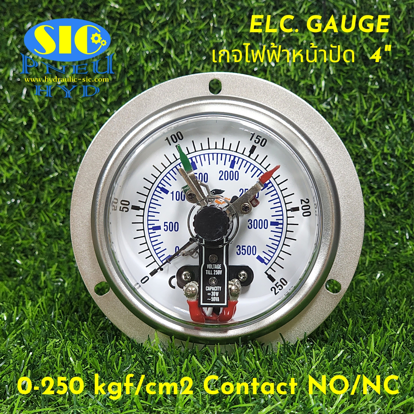 455-2AB Electric Gauge 2 Contract NO/NC เกจคอนแทรคไฟฟ้า , หน้าปัด 4" , เกลียวออกหลังล่าง
