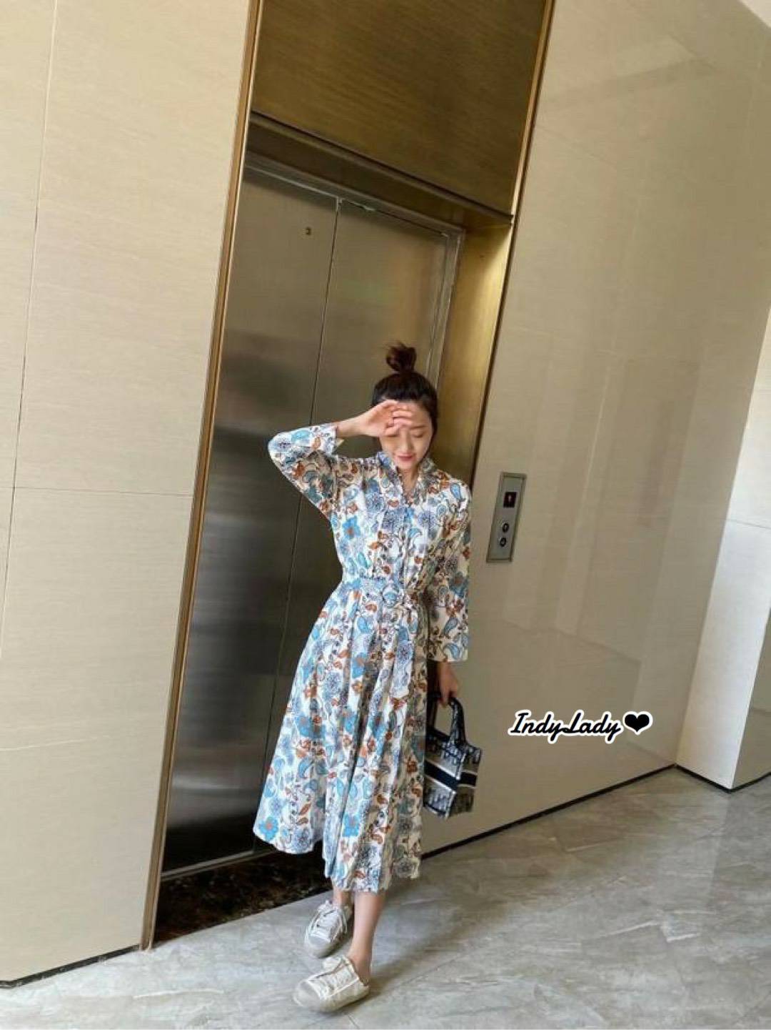 Dress แขนยาวเอวยางยืด