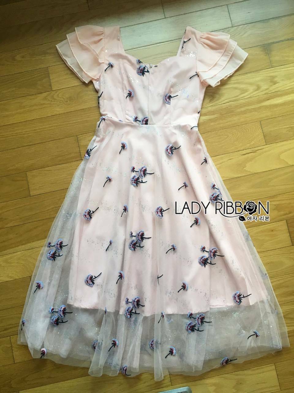 Dress เดรสลูกไม้ผ้าทูลสีชมพูอ่อน