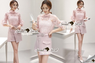 SS07010916 Seoul Secret Say's .... Pastel Pink Lace Belly Sleeve Set Material : เนื้อผ้าลูกไม้ปั