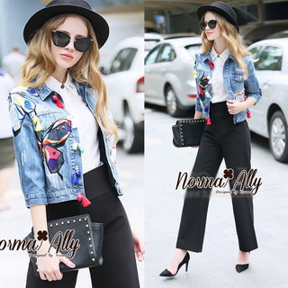 Lady Ribbon Online เสื้อผ้าออนไลน์ขายส่ง Normal Ally เสื้อผ้า NA03150816 🎉Normal Ally Present. Denim Butterfly and Japanese silk loop flower decorate Jacket🎉