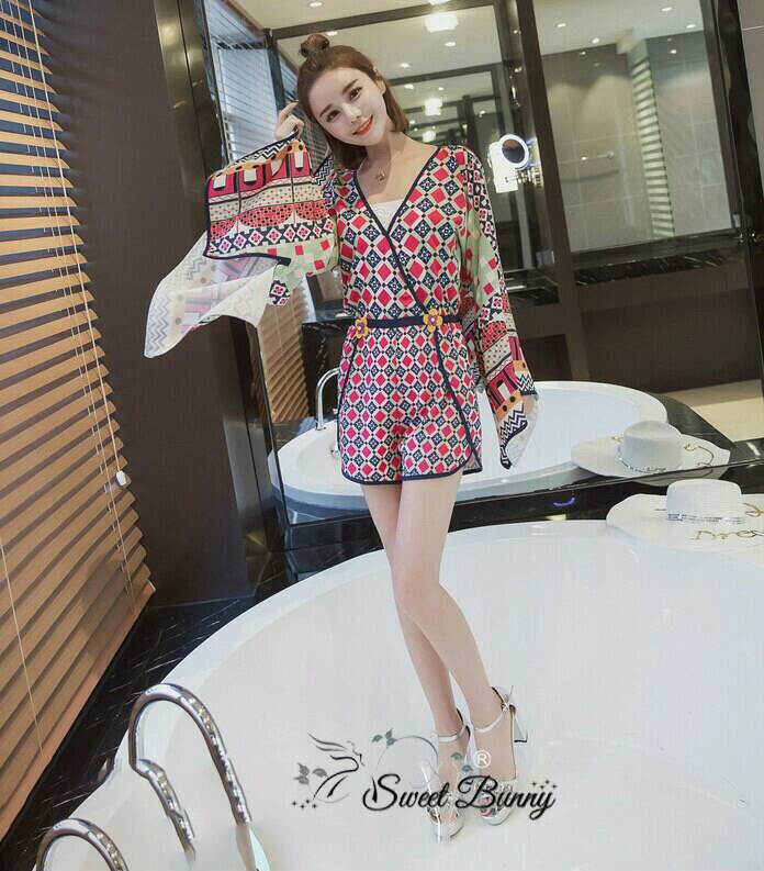 Lady Ribbon Online SB16020616 Sweet Bunny Present... Issue Red Checkered Half Jumpsuit