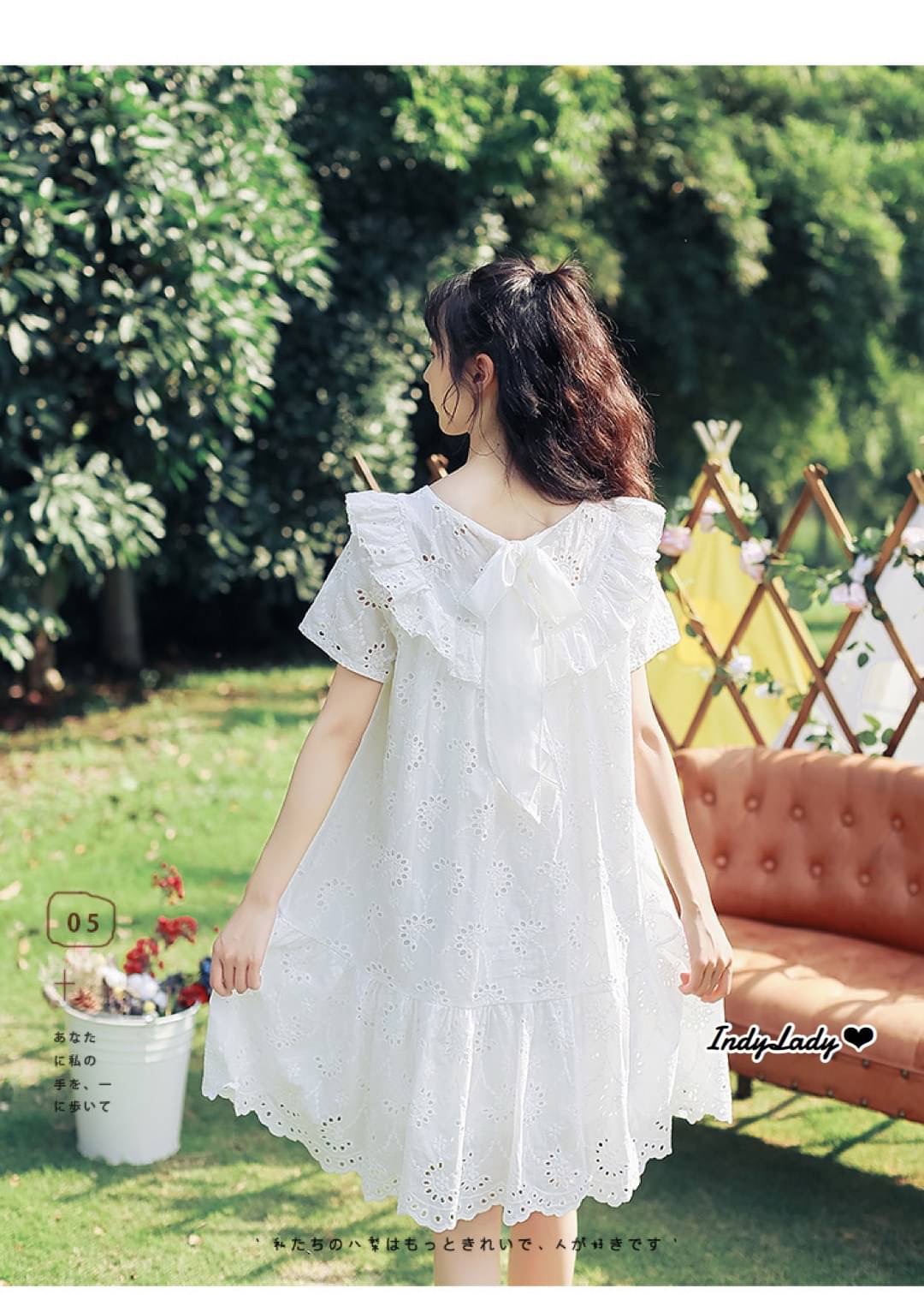 Dress ลูกไม้สีขาว แขนสั้น