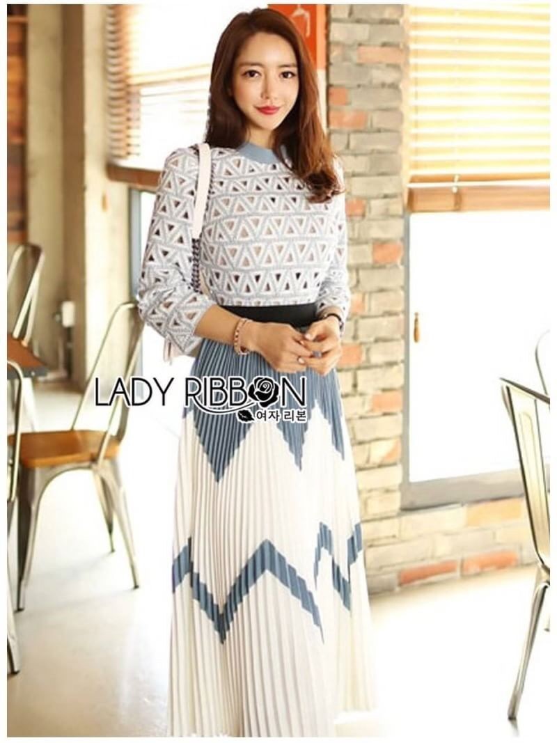 Skirt Dress เดรสผ้าลูกไม้ลายสามเหลี่ยมกระโปรงพลีท