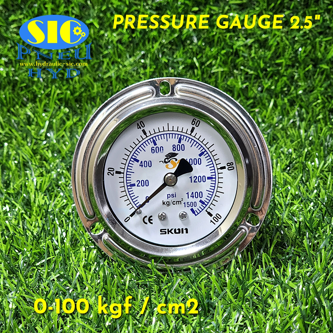 326-21-222** Pressure Gauge kgf-cm2/Psi เกจวัดแรงดัน หน้าปัด 2-1/2" เกลียวออกหลัง (SKON)