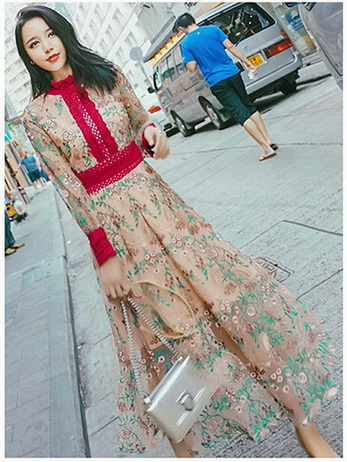 Lady Fancy Colourful Lace Maxi Dress