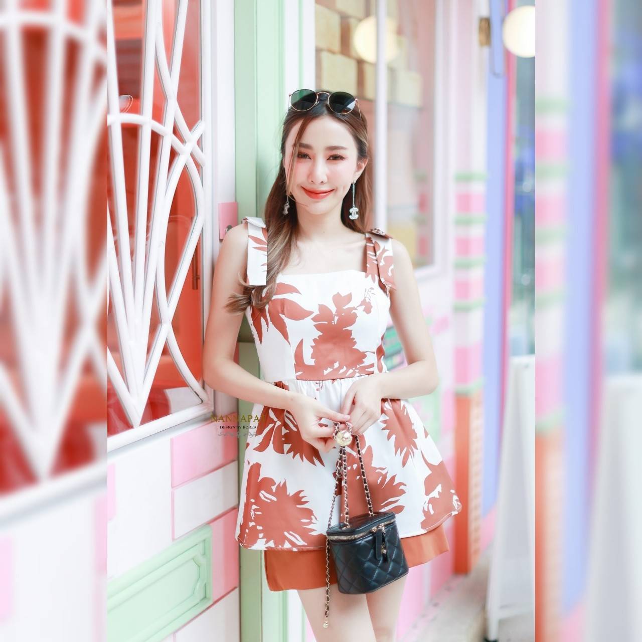 เซทสีส้มงานซิปหลัง มีฟองน้ำอก