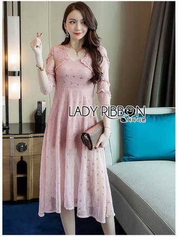 เดรสผ้าชีฟองตกแต่งลายสีทอง