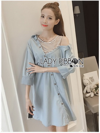 Cotton Shirt Dress Lady Ribbon ขายเชิ้ตเดรส