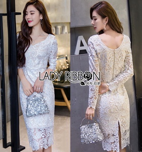 White Lace Evening Dress Lady Ribbon
