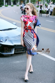 Lady Ribbon Online ขายส่งเสื้อผ้าแฟชั่นออนไลน์ เสื้อผ้า Normal Ally NA11080816 🎉Normal Ally Present Elegance Silp scarf dress🎉 (เดรสคลุม + เชือกพันรอบเอว)