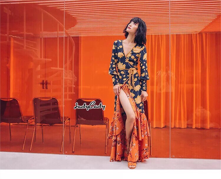 เดรสยาวทรงสวยไขว้หน้าแขนยาว