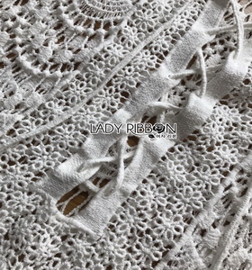 Summer Style White Crochet Dress Lady Ribbon เดรสผ้าถักโครเชต์