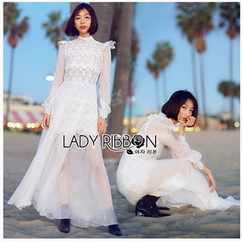 Long Dress เดรสยาวผ้าชีฟองผสมลูกไม้