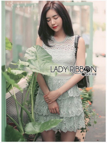 Grey Lace Dress Lady Ribbon ขายเดรส