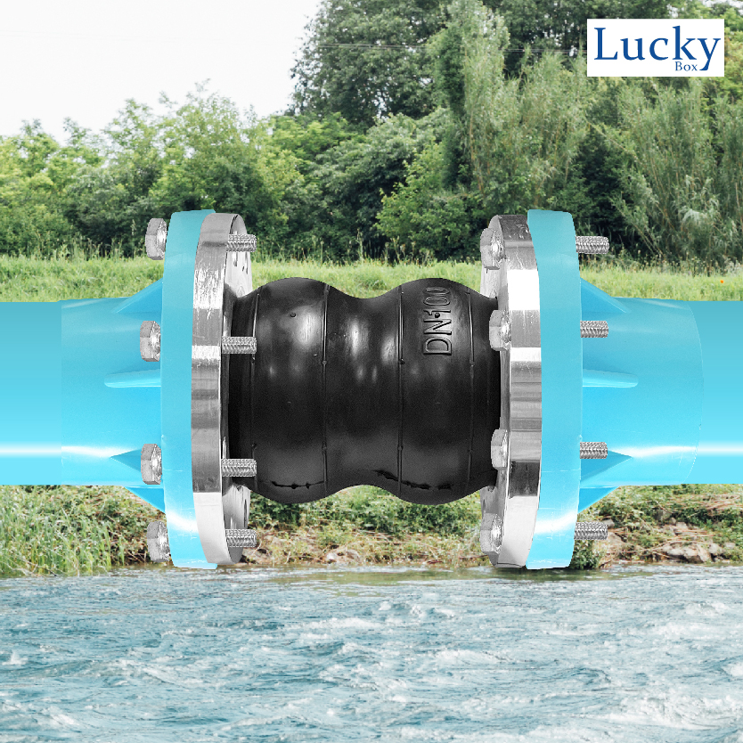 ข้อต่อท่ออ่อนยางลอนคู่ ขนาด 6 นิ้ว หน้าแปลน 10K เสริมขดลวดด้านใน ป้องกันการบีบหดของตัวยาง